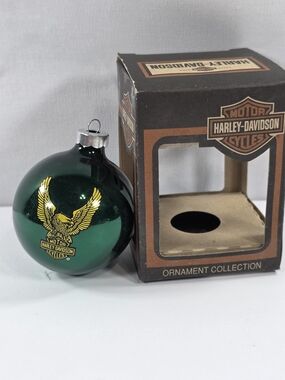 Harley-Davidson Green Ball With Traditional Gold Eagle Christmas Ornament